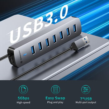 Yottamaster Multiple 7 Ports Docking Station USB HUB Type C Splitter Multi USB 3.0 Plug Dock Adapter Extensor for Laptop PC