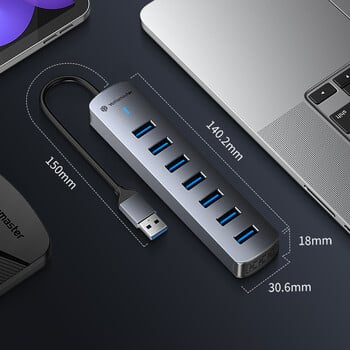 Yottamaster Multiple 7 Ports Docking Station USB HUB Type C Splitter Multi USB 3.0 Plug Dock Adapter Extensor for Laptop PC