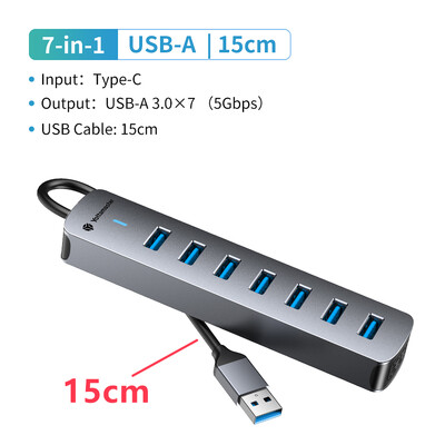Yottamaster Multiple 7 Porturi Docking Station USB HUB Tip C Splitter Multi USB 3.0 Slot Plug Dock Adaptor Extensor pentru Laptop PC