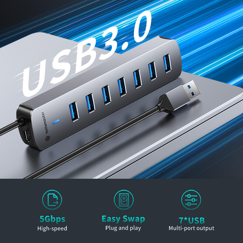 Yottamaster Multiple 7 Porturi Docking Station USB HUB Tip C Splitter Multi USB 3.0 Slot Plug Dock Adaptor Extensor pentru Laptop PC
