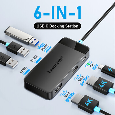 Lemorele TC122 USB C HUB Dual HDMI 4K dokkolóállomás USB 3.0 PD 100W C típusú port Macbook iPad M2 M1 Steam Deckhez