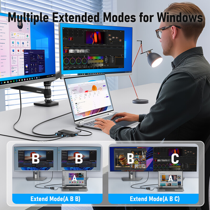 Lemorele TC122 USB C HUB Dual HDMI 4K dokkolóállomás USB 3.0 PD 100W C típusú port Macbook iPad M2 M1 Steam Deckhez