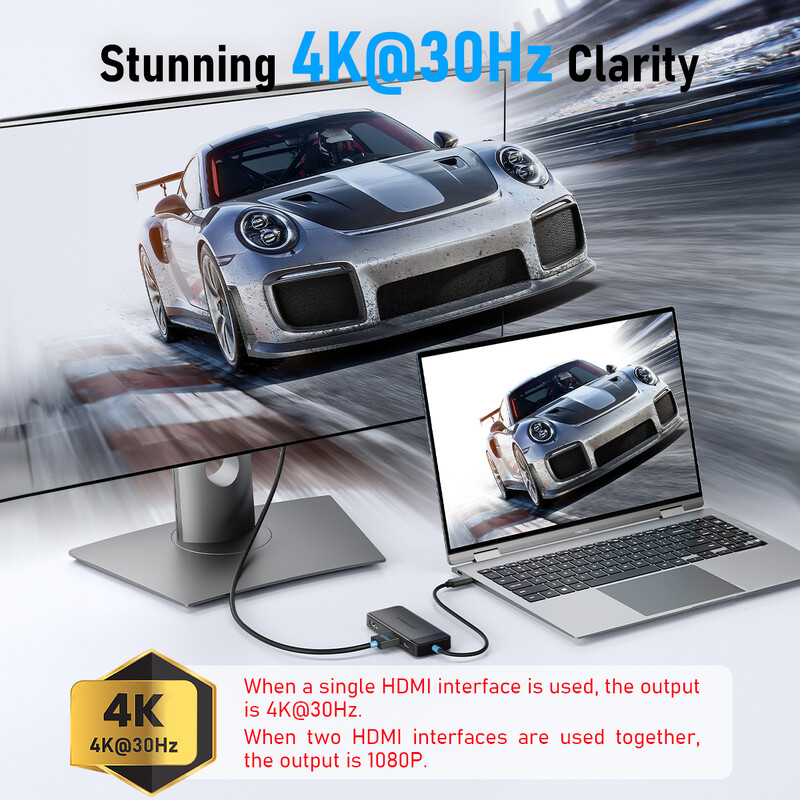 Lemorele TC122 USB C HUB Dual HDMI 4K dokkolóállomás USB 3.0 PD 100W C típusú port Macbook iPad M2 M1 Steam Deckhez