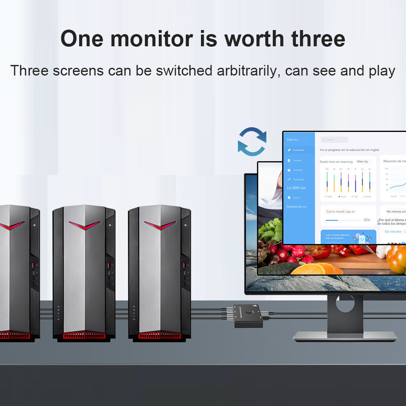 3 prievadų 8K DisplayPort jungiklio skirstytuvas 1x3 dvikryptis DP 1.4 jungiklis 8K@60Hz 4K@144Hz, skirtas perjungti kelis šaltinius ir ekraną