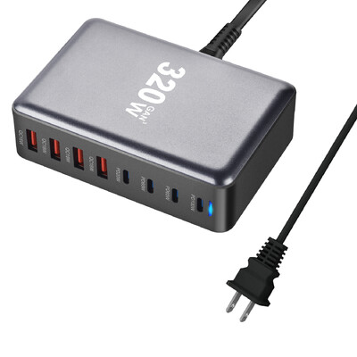 Încărcător GaN de 320 W USB C Desktop rapid Încărcător PD USB tip C cu 8 porturi Încărcare rapidă 3.0 Încărcător rapid USB tip C pentru iPhone15 14 Samsung