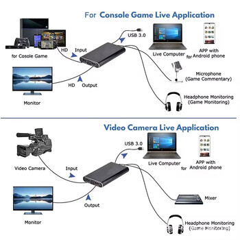 Κάρτα λήψης βίντεο συμβατή με 4K HDMI Loop Out για εγγραφή παιχνιδιού Ζωντανή ροή 1080P Grabber MS2131 για PS4/5 Nintendo Switch