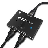 Komutators ar HDMI saderīgs 2.1 2 in 1 out Ultra ātrums 48Gbps 8K@60Hz 4K@120Hz Slēdža adapteris Ar slēdža pogu HDTV projektoram