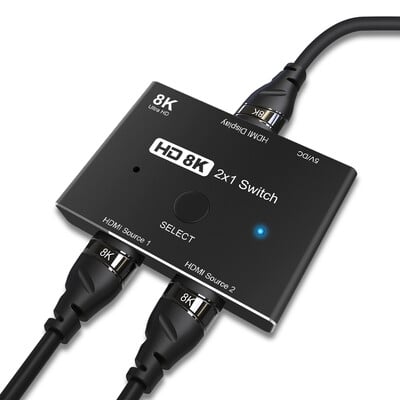 Switcher συμβατό με HDMI 2.1 2 σε 1 out Εξαιρετική ταχύτητα 48Gbps 8K@60Hz 4K@120Hz Προσαρμογέας διακόπτη με κουμπί διακόπτη Για προβολέα HDTV