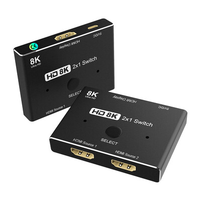 Komutators ar HDMI saderīgs 2.1 2 in 1 out Ultra ātrums 48Gbps 8K@60Hz 4K@120Hz Slēdža adapteris Ar slēdža pogu HDTV projektoram