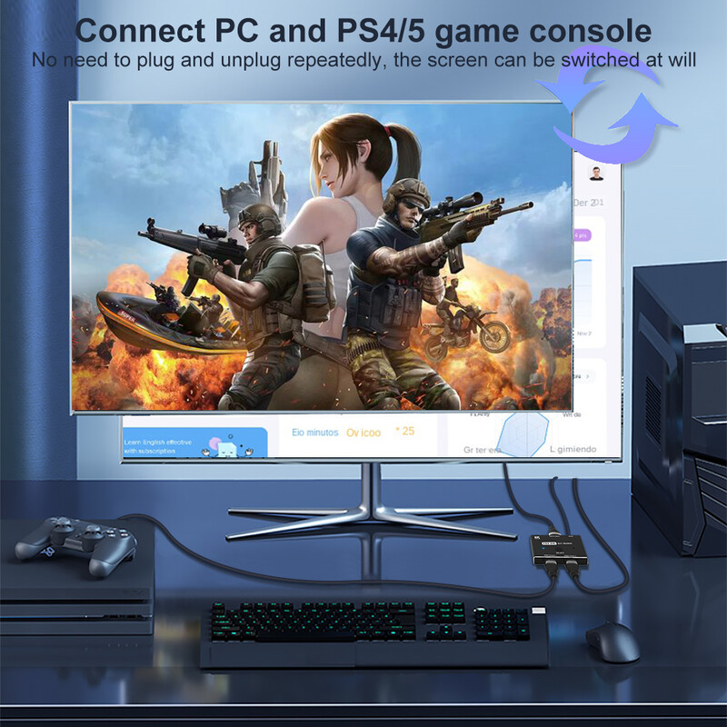 Komutators ar HDMI saderīgs 2.1 2 in 1 out Ultra ātrums 48Gbps 8K@60Hz 4K@120Hz Slēdža adapteris Ar slēdža pogu HDTV projektoram