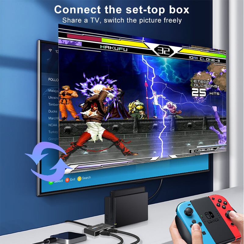 Komutators ar HDMI saderīgs 2.1 2 in 1 out Ultra ātrums 48Gbps 8K@60Hz 4K@120Hz Slēdža adapteris Ar slēdža pogu HDTV projektoram