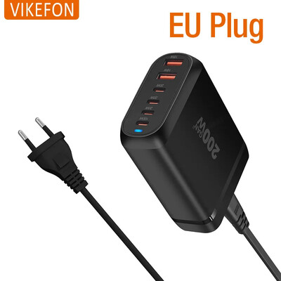 200W GaN 6 porturi USB Tip C PD Incarcator Incarcator telefon de birou QC3.0 pentru iPhone 15 Samsung Xiaomi Incarcator rapid Incarcator USB mobil