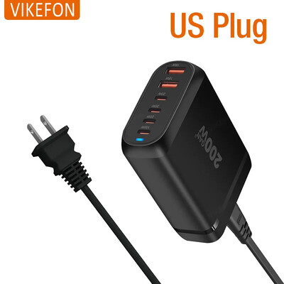 200W GaN 6 porturi USB Tip C PD Incarcator Incarcator telefon de birou QC3.0 pentru iPhone 15 Samsung Xiaomi Incarcator rapid Incarcator USB mobil