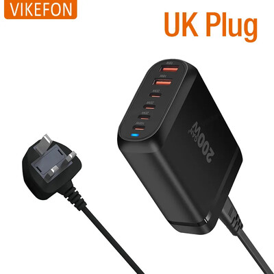 200W GaN 6 porturi USB Tip C PD Incarcator Incarcator telefon de birou QC3.0 pentru iPhone 15 Samsung Xiaomi Incarcator rapid Incarcator USB mobil