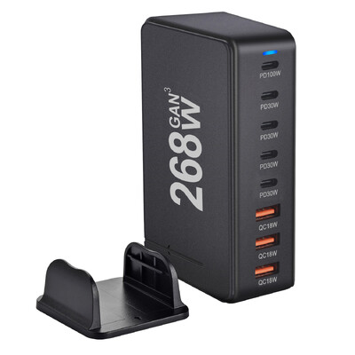 268 W galddatora GaN lādētājs 8 portu USB tipa C PD lādētājs Ātrās uzlādes 3.0 C tipa USB ātrais lādētājs Mobilais USB lādētājs