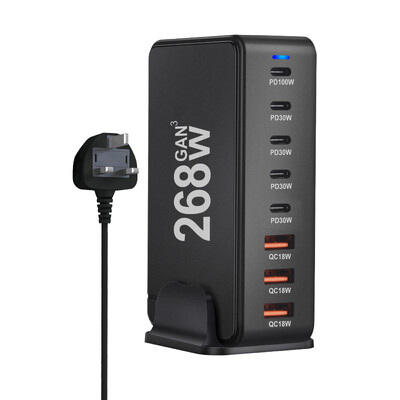 Încărcător GaN de birou de 268 W Încărcător USB tip C PD cu 8 porturi Încărcare rapidă 3.0 Încărcător rapid USB tip C Încărcător USB mobil
