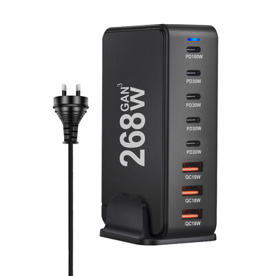 Încărcător GaN de birou de 268 W Încărcător USB tip C PD cu 8 porturi Încărcare rapidă 3.0 Încărcător rapid USB tip C Încărcător USB mobil