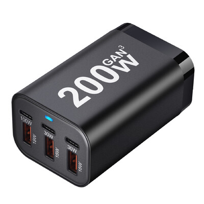 USB C Бързо 200W 6-портово зареждане Бързо GaN зарядно Захранващ адаптер за iPhone 14/13/12 Series, Samsung Galaxy S23/S22/S21