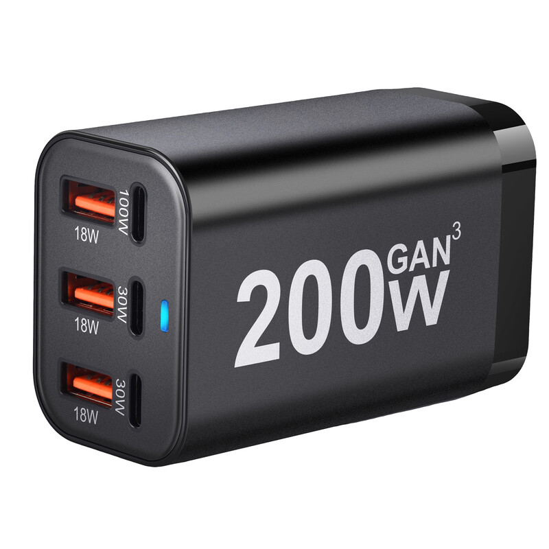 USB C Fast 200W 6 portos gyorstöltő GaN töltő tápadapter iPhone 14/13/12 sorozathoz, Samsung Galaxy S23/S22/S21