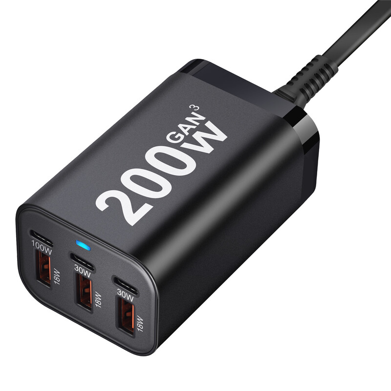 USB C Fast 200W 6 portos gyorstöltő GaN töltő tápadapter iPhone 14/13/12 sorozathoz, Samsung Galaxy S23/S22/S21
