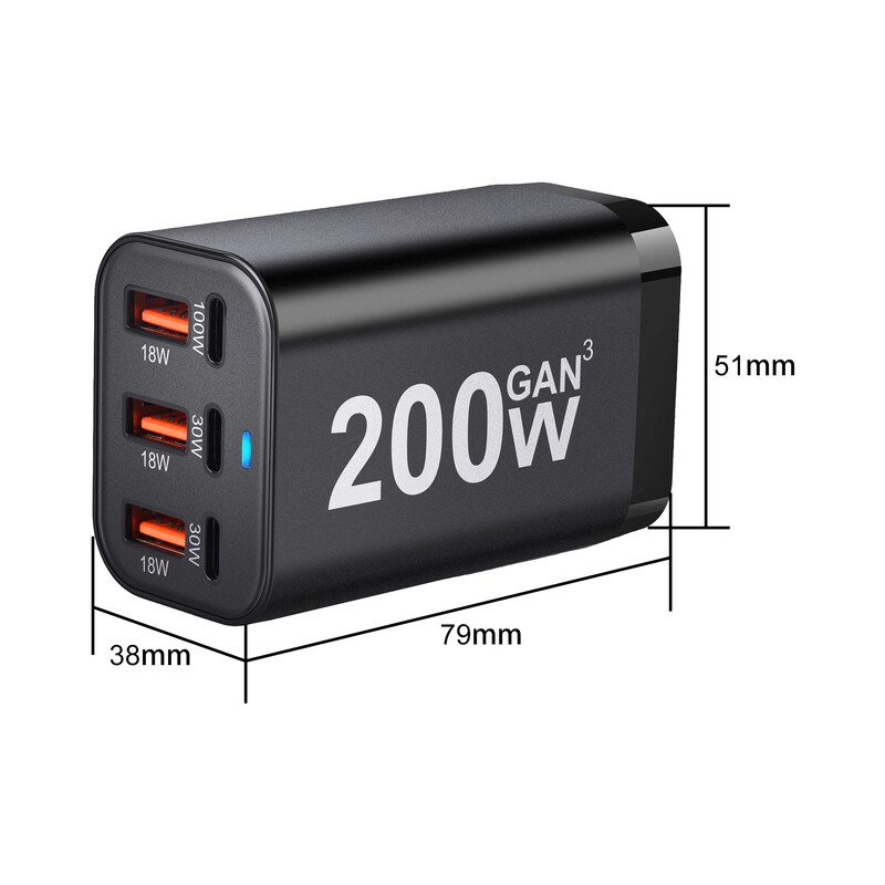USB C Fast 200W 6 portos gyorstöltő GaN töltő tápadapter iPhone 14/13/12 sorozathoz, Samsung Galaxy S23/S22/S21