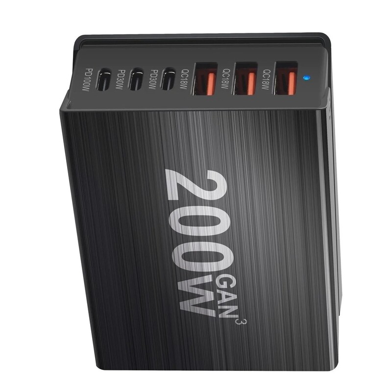USB C gyorstöltő 200 W 6 portos töltőállomás hub kompakt GaN töltő tápadapterrel iPhone Samsung Xiaomi Huawei telefonhoz