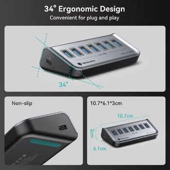 Yottamaster USB-C 3.2 Hub 7 Port USB Hub 5V/3A USB 3.2 Gen2 10Gbps Data Hub για φορητούς σκληρούς δίσκους Surface Pro