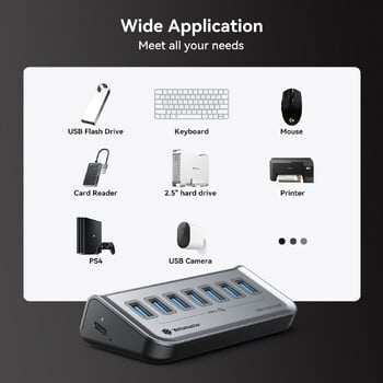 Yottamaster USB-C 3.2 Hub 7 Port USB Hub 5V/3A USB 3.2 Gen2 10Gbps Data Hub για φορητούς σκληρούς δίσκους Surface Pro