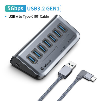 Yottamaster USB-C 3.2 Hub 7 prievadų USB šakotuvas Maitinamas 5V/3A USB 3.2 Gen2 10Gbps duomenų šakotuvas nešiojamiesiems kompiuteriams Surface Pro nešiojamiesiems standžiiesiems diskams