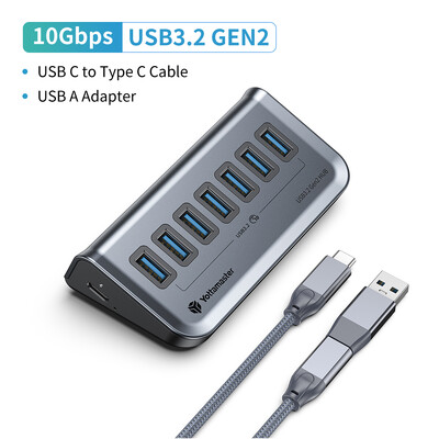 Yottamaster USB-C 3.2 Hub 7 prievadų USB šakotuvas Maitinamas 5V/3A USB 3.2 Gen2 10Gbps duomenų šakotuvas nešiojamiesiems kompiuteriams Surface Pro nešiojamiesiems standžiiesiems diskams