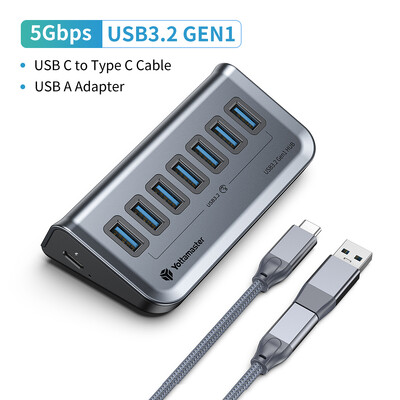 Yottamaster USB-C 3.2 Hub 7 prievadų USB šakotuvas Maitinamas 5V/3A USB 3.2 Gen2 10Gbps duomenų šakotuvas nešiojamiesiems kompiuteriams Surface Pro nešiojamiesiems standžiiesiems diskams