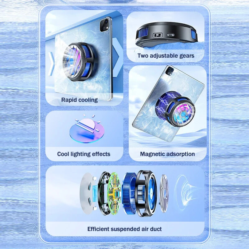 X80 Tablet Cooler Magnetic Semiconductor Fast Cooling Fan Radiator for iPad/Android/Laptop PUBG 2 Gear Adjustable Cool Heat Sink