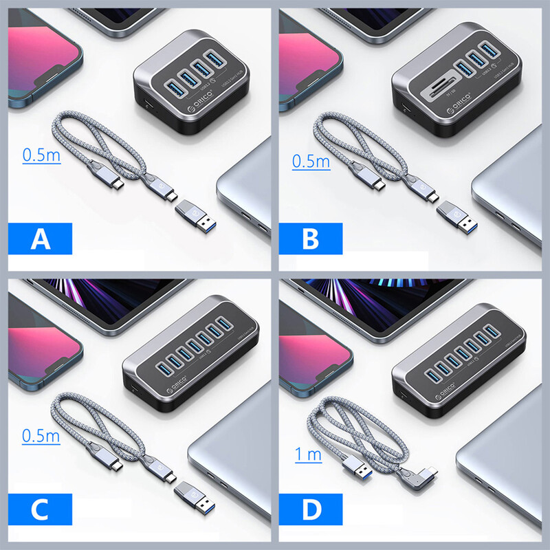 ORICO USB 3.2 Hub Splitter Tip C Adaptor Comutator Stație de andocare Multi USB 3.0 Porturi Plug Cititor de carduri SD pentru Surface Macbook Laptop