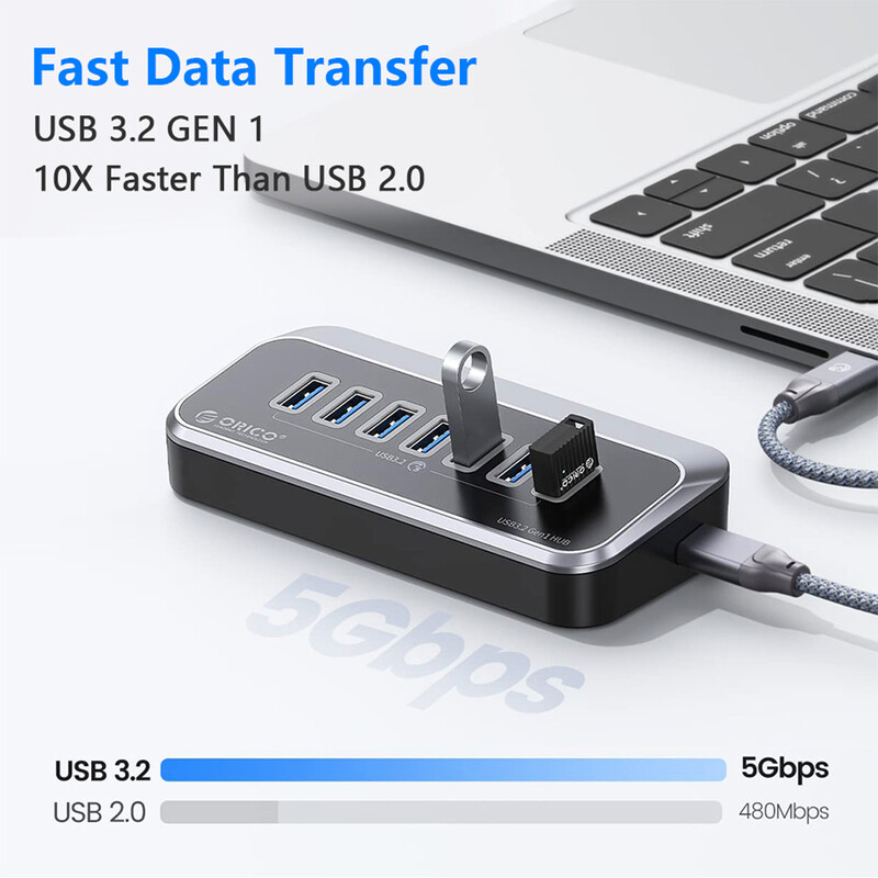 ORICO USB 3.2 Hub Splitter Tip C Adaptor Comutator Stație de andocare Multi USB 3.0 Porturi Plug Cititor de carduri SD pentru Surface Macbook Laptop
