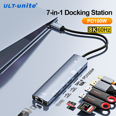 HUB tip C cu Displayport, PD100W, Ethernet, 2 porturi USB, SD/TF Multiport 7-în-1 USB la DP Adaptor Docking Station Dongle