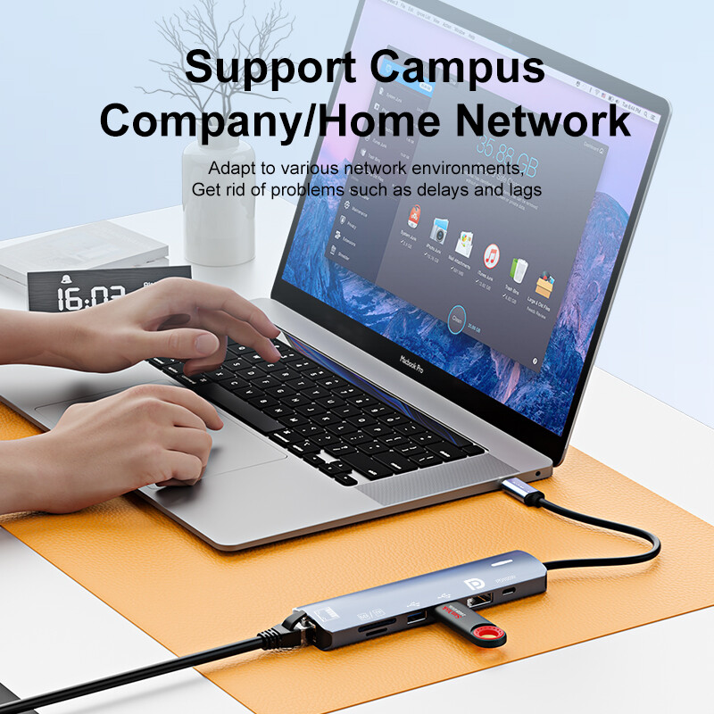 Τύπος C HUB με Displayport, PD100W, Ethernet, 2 θύρες USB, SD/TF Multiport 7-σε-1 USB σε DP Docking Station Adapter