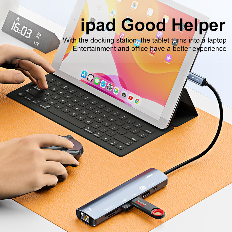 Τύπος C HUB με Displayport, PD100W, Ethernet, 2 θύρες USB, SD/TF Multiport 7-σε-1 USB σε DP Docking Station Adapter