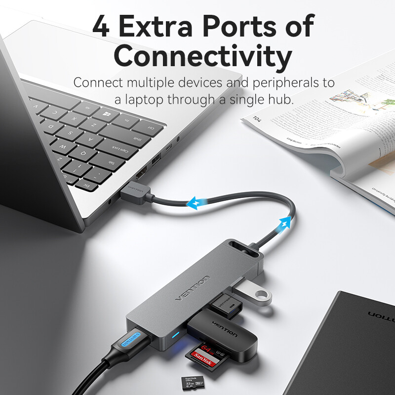 Vention USB C šakotuvas didelės spartos 4 prievadų kelių tipų C į USB 3.0 šakotuvo skirstytuvo adapteris, skirtas MacBook Pro iPad Pro Xiaomi Lenovo USB Hub