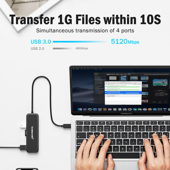 Lemorele USB 3.0 ХЪБ 4 в 1 Тип C адаптер 4 порта Слот USB C Хъб USB Хъб 3.0 Високоскоростен за лаптоп Windows Mac