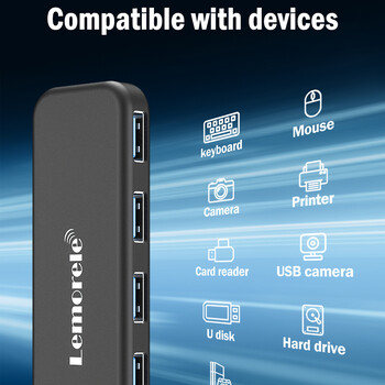 Lemorele USB 3.0 ХЪБ 4 в 1 Тип C адаптер 4 порта Слот USB C Хъб USB Хъб 3.0 Високоскоростен за лаптоп Windows Mac