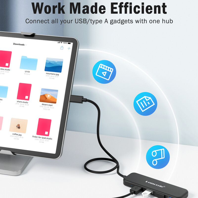 Lemorele HUB USB 3.0 Adaptor tip C 4 în 1 4 porturi Slot USB C Hub USB 3.0 de mare viteză pentru laptop Windows Mac