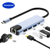 Trumsoon USB C Hub na RJ45 Lan 4K HDMI-kompatibilný USB 3.0 Type-C PD Docking pre MacBook iPad Samsung S21 Dex TV notebook myš