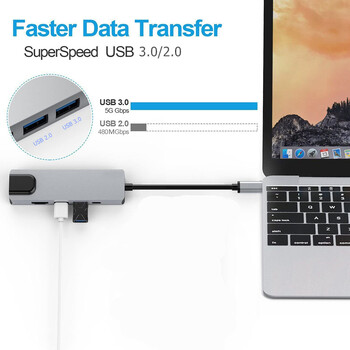 Trumsoon USB C хъб към RJ45 Lan 4K HDMI-съвместим USB 3.0 тип C PD докинг станция за MacBook iPad Samsung S21 Dex TV лаптоп мишка