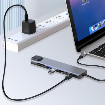 Trumsoon USB C хъб към RJ45 Lan 4K HDMI-съвместим USB 3.0 тип C PD докинг станция за MacBook iPad Samsung S21 Dex TV лаптоп мишка