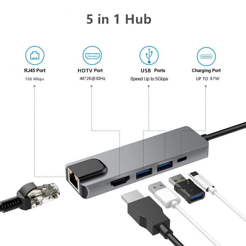Trumsoon USB C Hub na RJ45 Lan 4K HDMI-kompatibilný USB 3.0 Type-C PD Docking pre MacBook iPad Samsung S21 Dex TV notebook myš
