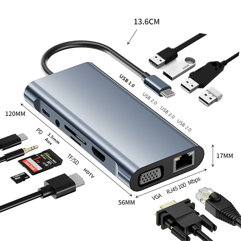 Trumsoon USB C Hub na RJ45 Lan 4K HDMI-kompatibilný USB 3.0 Type-C PD Docking pre MacBook iPad Samsung S21 Dex TV notebook myš