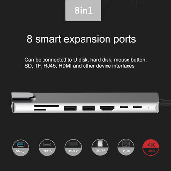 USB 3.0 Type C HUB USB C Докинг станция към HDMI 4K 30HZ Type C към RJ45 1000Mbps Ethernet адаптер VGA Extender Слушалки PD 100W