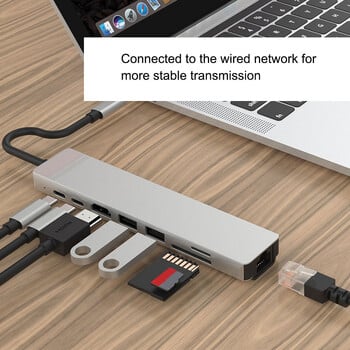 USB 3.0 Type C HUB USB C Докинг станция към HDMI 4K 30HZ Type C към RJ45 1000Mbps Ethernet адаптер VGA Extender Слушалки PD 100W