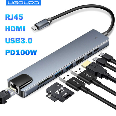 USB 3.0 Type C HUB USB C dokkoló állomás HDMI 4K 30HZ C típusú RJ45 1000Mbps Ethernet adapter VGA bővítő fejhallgató PD 100W