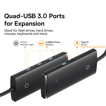 Адаптер Baseus USB HUB 4 в 1 USB Type C към USB 3.0 HUB Сплитер Адаптер за MacBook Pro Air Huawei Mate 30 Docking Station HUB